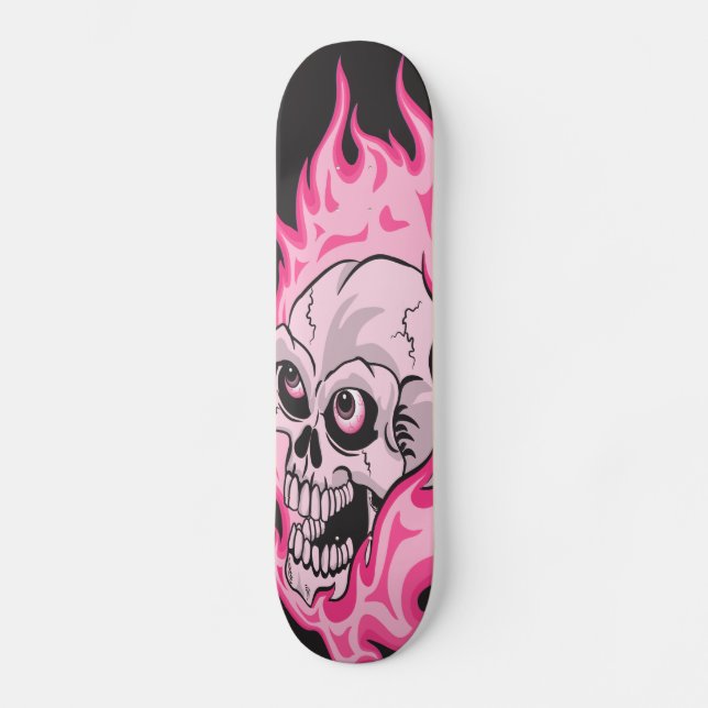 Skateboard Cráneo llameante rosado (Anverso)