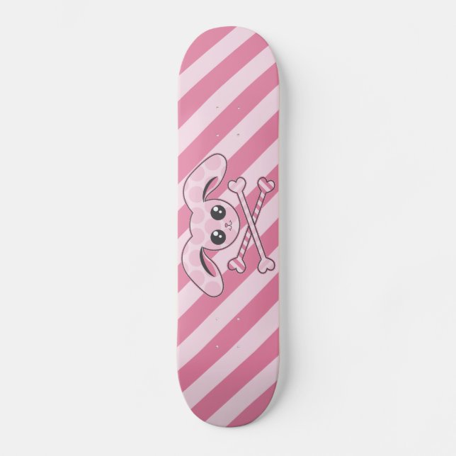 Skateboard Cráneo rosado del conejito de Kawaii (Anverso)