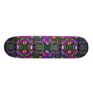 Skateboard Cráneo verde y púrpura caliente fresco del azúcar