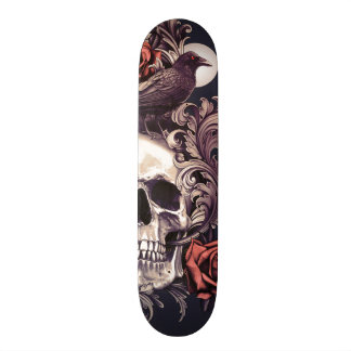 Skateboard Cráneo y cuervo con el rosa