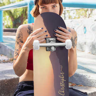 Skateboard Crear imagen personalizada Monograma dorado Nombre
