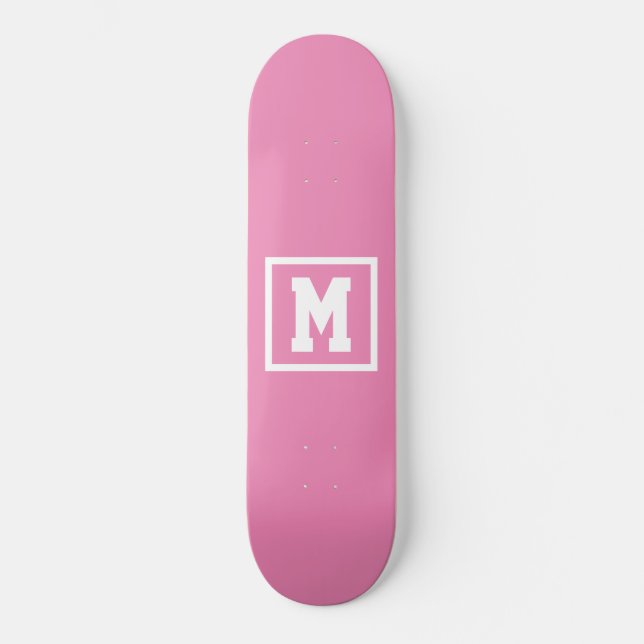 Skateboard Crear su propia plantilla de monograma rosa y blan (Anverso)