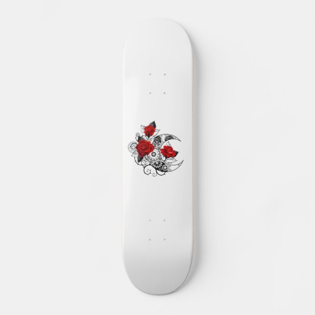Skateboard Crescente Mecánico con Rosas Rojas (Anverso)