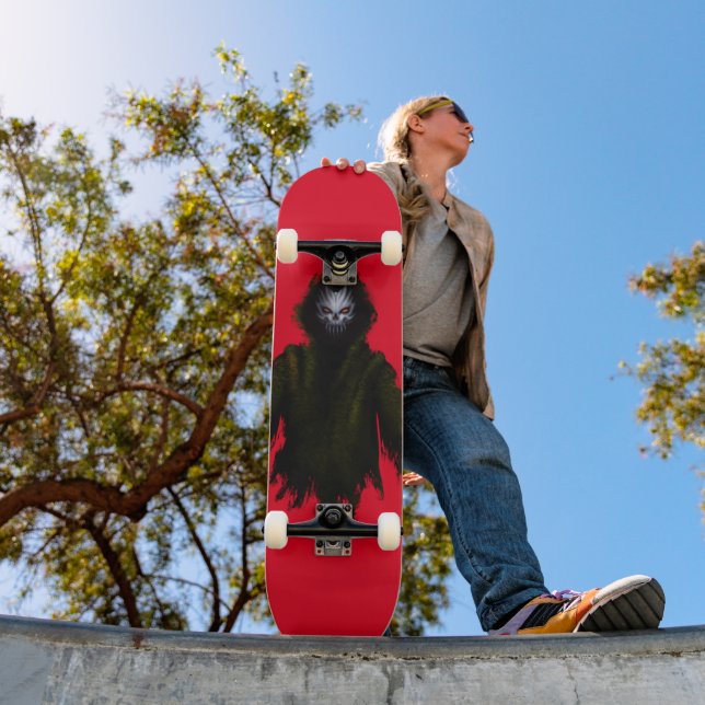 Skateboard Criatura Monstruo Gótico de Terror Rojo Oscuro (Exterior 1)