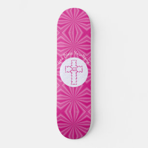 Skateboard Cruz Cristiana Zig-Zag Rosa Caliente Blanca