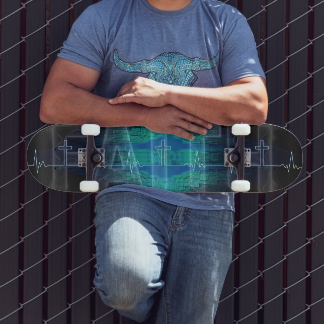 Skateboard Cruz de fe latido (Exterior 3)
