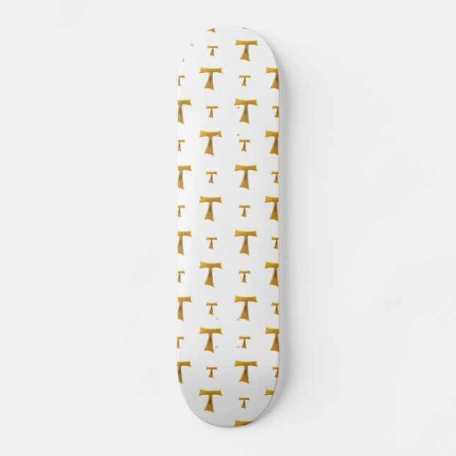 Skateboard Cruz de Tau Franciscano Dorado (Anverso)