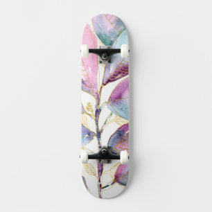 Skateboard Cuaderno espiral de hojas botánicas de acuarela pa