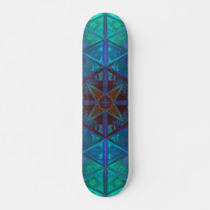 Skateboard Cuadrado de Kaleidoscopio Mosaico Azul y Púrpura