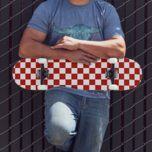 Skateboard Cuadrados a cuadros rojos blancos geométrico retro
