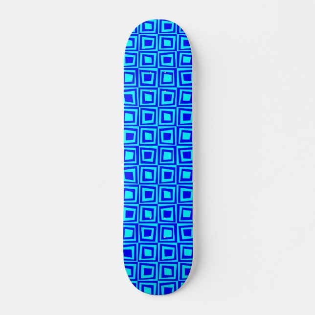 Skateboard Cuadrados retro - Azul sobre cian (Anverso )