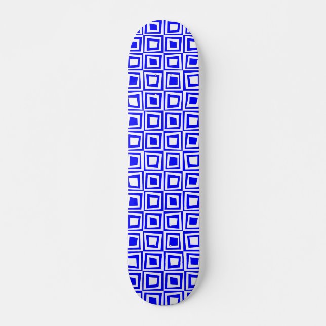 Skateboard Cuadrados retro - Blanco sobre azul (Anverso )