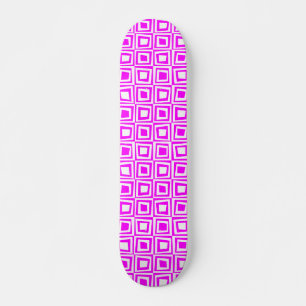 Skateboard Cuadrados retro - Blanco sobre magenta