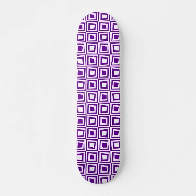Skateboard Cuadrados retro - Blanco sobre morado (Anverso )