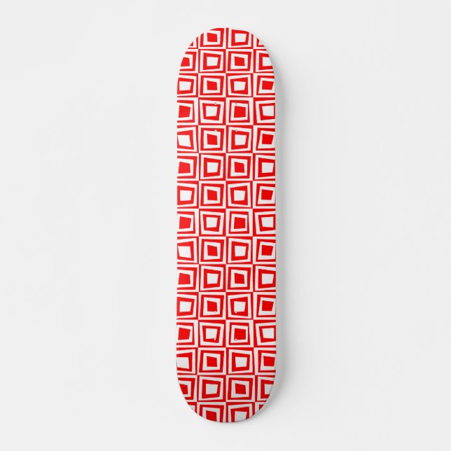 Skateboard Cuadrados retro - Blanco sobre rojo (Anverso )
