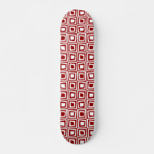 Skateboard Cuadrados retro - Blanco sobre rojo rubí
