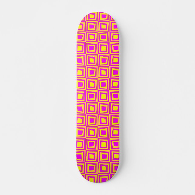 Skateboard Cuadrados retro - Magenta en amarillo (Anverso )