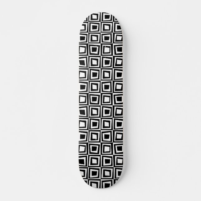 Skateboard Cuadrados retro - Negro sobre madera (Anverso )