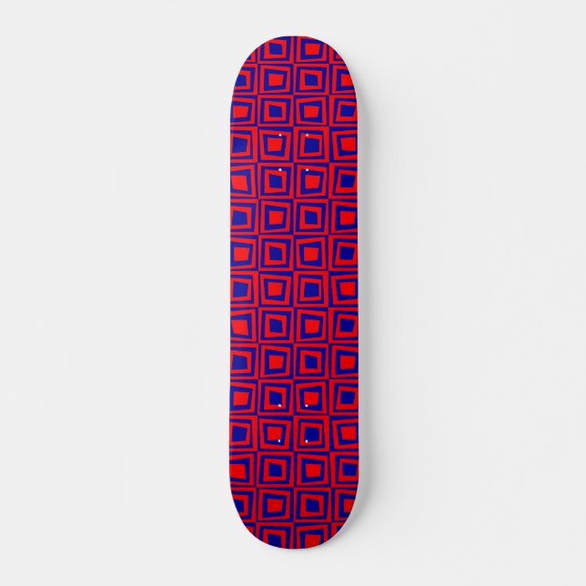 Skateboard Cuadrados retro - Rojo sobre azul marino (Anverso )