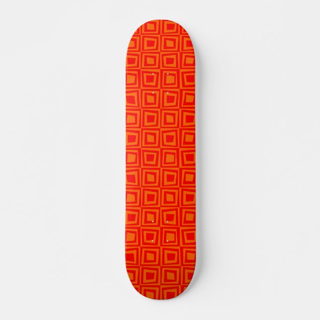 Skateboard Cuadrados retro - Rojo sobre Naranja (Anverso )