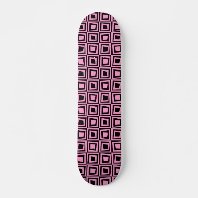 Skateboard Cuadrados retro - Rosa sobre negro (Anverso )