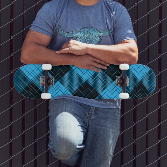 Skateboard Cuadro de búfalo de cruzado azul negro (Exterior 3)