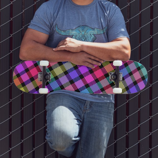 Skateboard Cuadro de Madras Brillante Arcoíris (Exterior 3)