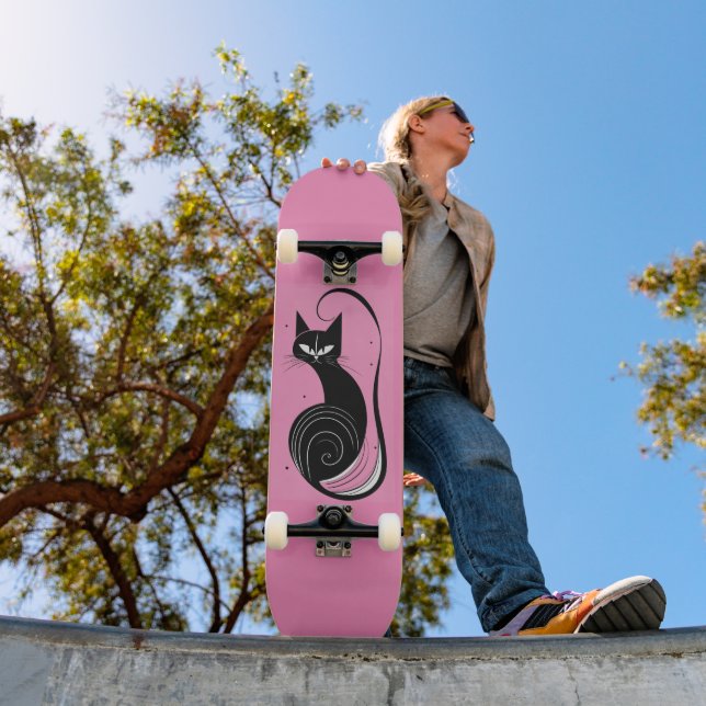 SKATEBOARD CUADRO DE PATINAJE DE GATO NEGRO PINK (Exterior 1)