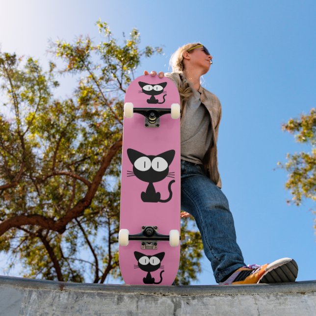 SKATEBOARD CUADRO DE PATINAJE ROSA PERSONALIZADO GATO NEGRO (Exterior 1)