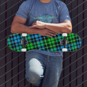 Skateboard Cuadro Escocés Azul y Verde Tartán Negro