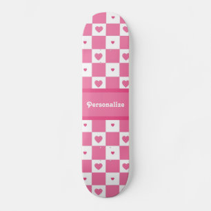Skateboard Cuadros de Bonito de Corazón Blanco y Rosa con no