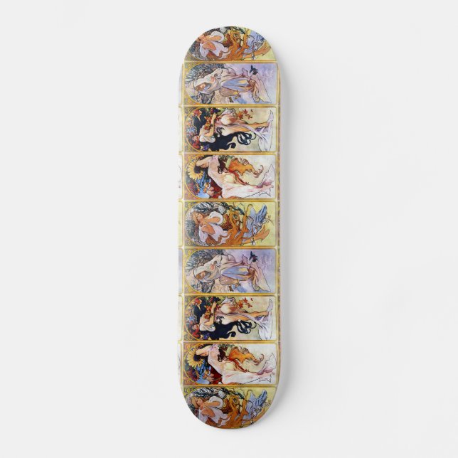 Skateboard Cuatro estaciones de Alfonso Mucha 1895 (Anverso)