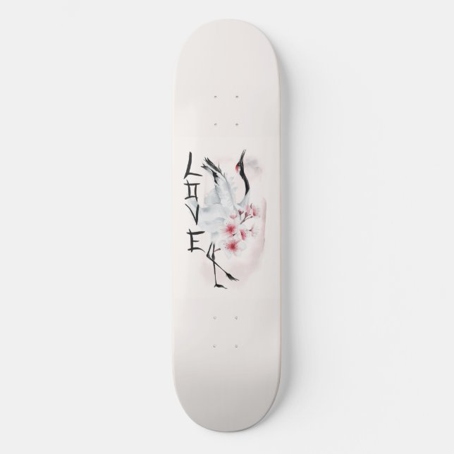 Skateboard Cubierta de amor Sakura Blossom japonés acuarela (Anverso)