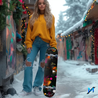 Skateboard Cubierta de esquí abstracta vibrante con neón y se