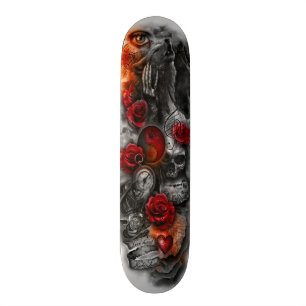 Skateboard Cubierta de la fantasía del cráneo del lobo de Y