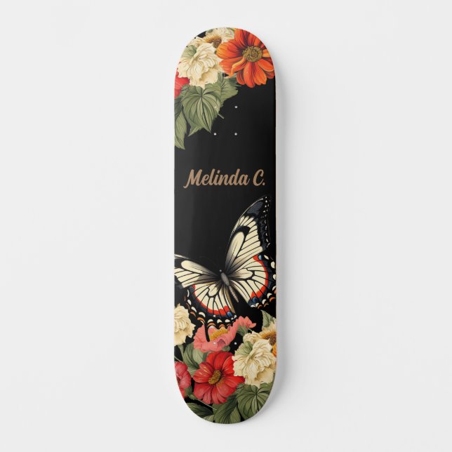 Skateboard Cubierta de patín ancha para mariposa floral Guay  (Anverso)