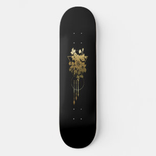 Skateboard Cubierta de patinaje "Floral geométrica en oro"