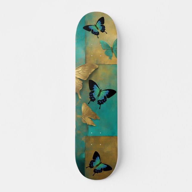 Skateboard Cubierta de patinaje sobre la mariposa Verde azula (Anverso )