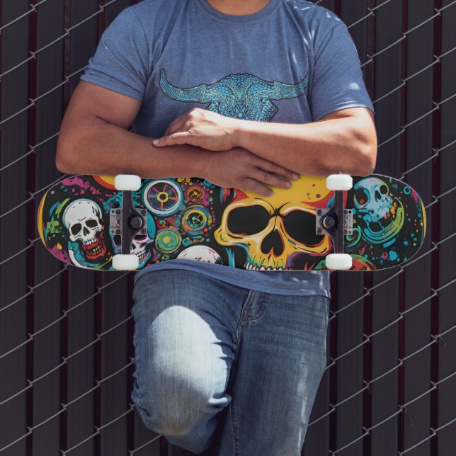 Skateboard Cubierta de Skulls colorida (Exterior 3)
