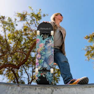 Skateboard Cubierta de tortuga marina con flores de bonito