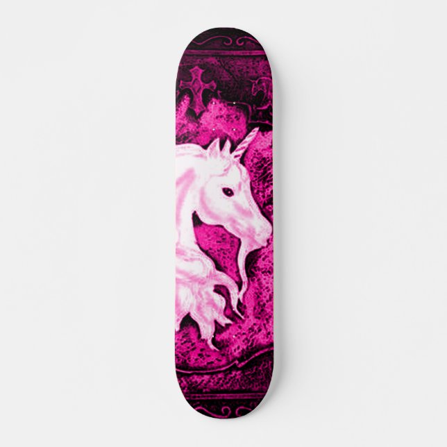 Skateboard Cubierta gótica rosada del unicornio (Anverso )