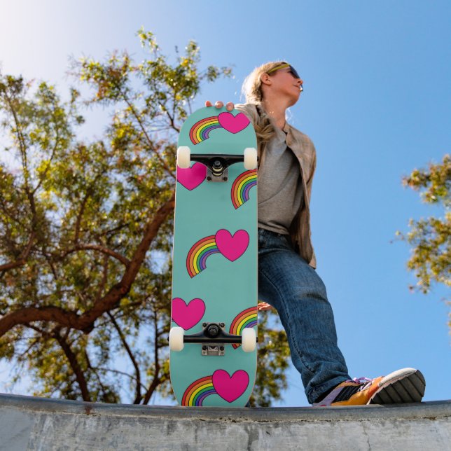 Skateboard Cubierta para patinar Aqua con corazones rosados y (Exterior 1)