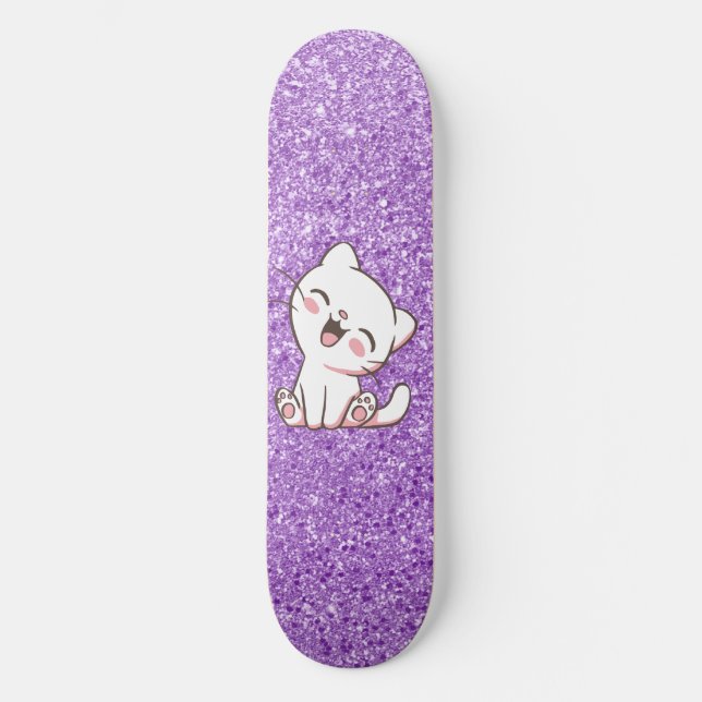 Skateboard Cubierta para patinar en gato Purpurina púrpura (Anverso)