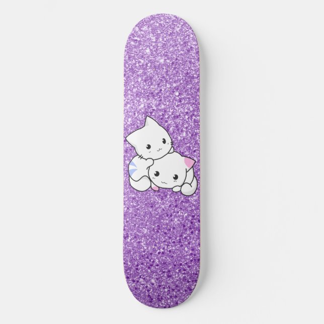 Skateboard Cubierta para patinar en gato Purpurina púrpura (Anverso)