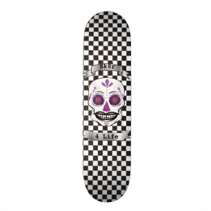 Skateboard Cubierta púrpura a cuadros del cráneo del carame