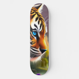Skateboard Cubo de tigres, flores moradas