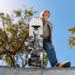 Skateboard Cuervos de Odín en Trono de Piedra Mitología Vikin