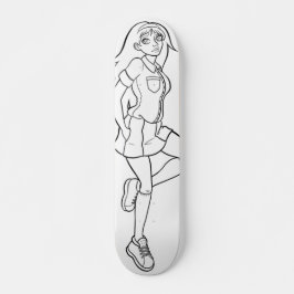 Skateboard Cuidada Anime Schoolgirl Dibujo Blanco Negro
