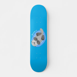 Skateboard Cuidada y feliz nutria azul personalizado ilustrac