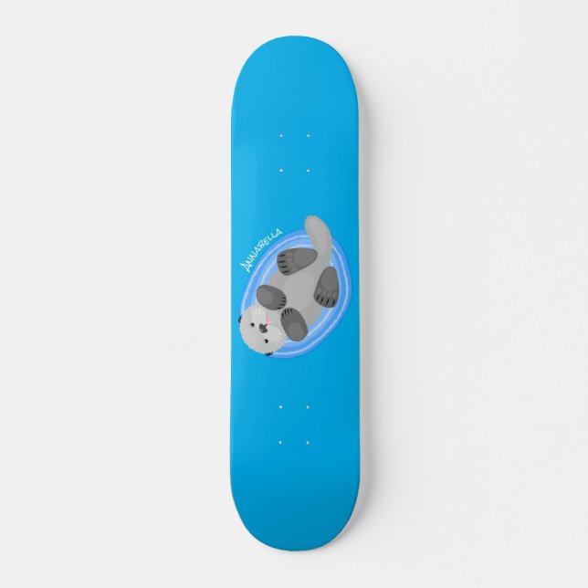 Skateboard Cuidada y feliz nutria azul personalizado ilustrac (Anverso )